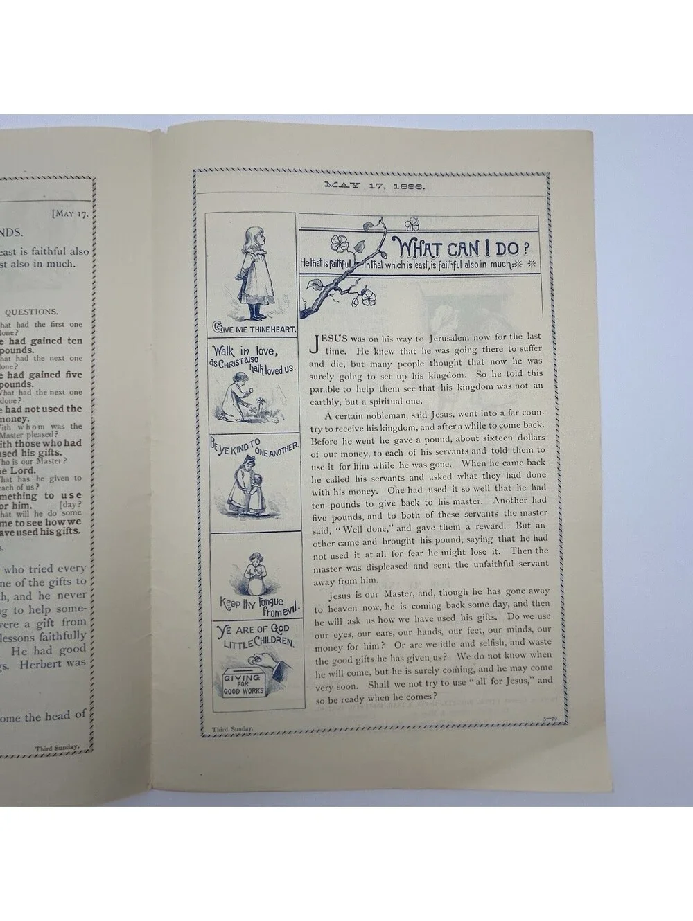 1896 Picture Lesson Paper Vintage Sunday School Ephemera Pollys Pets Ducks   C20